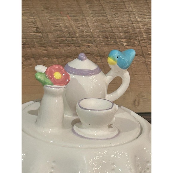 Teleflora Lavender Polka Dots‎ & Bows Princess Tea Party Teapot